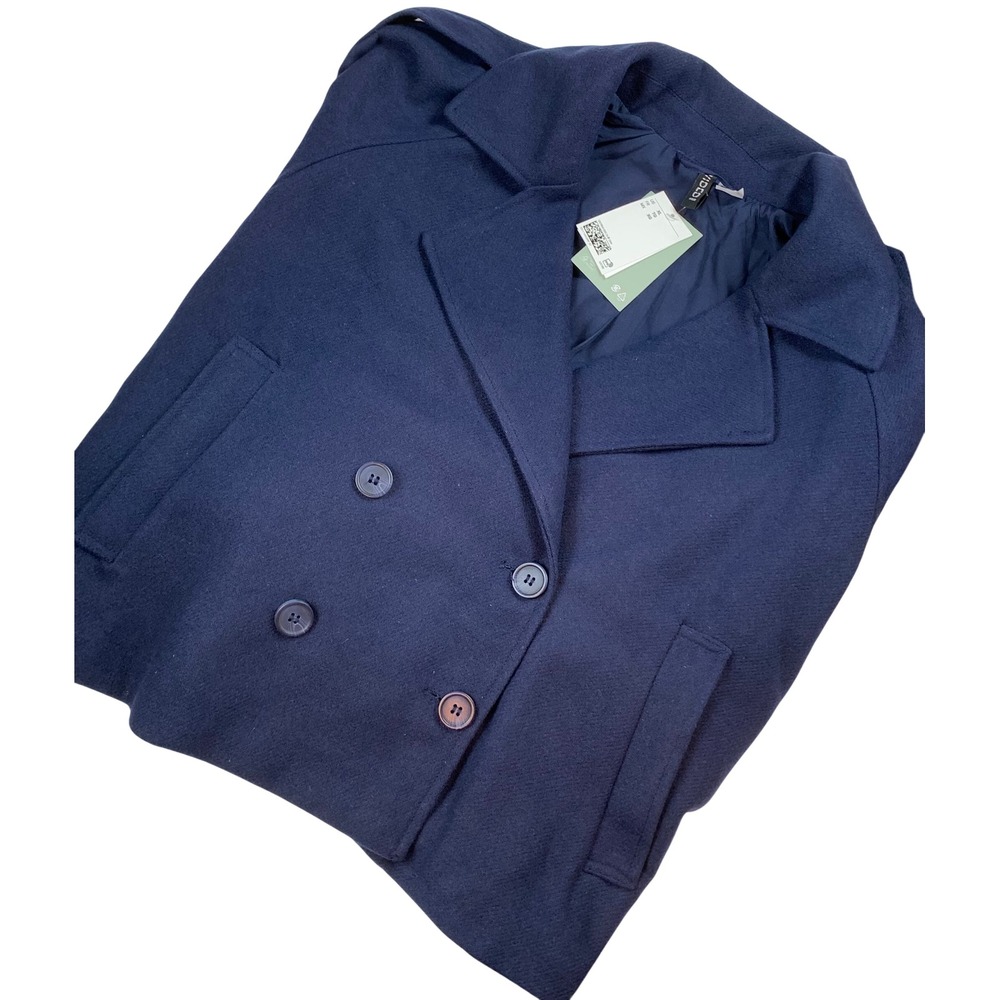 H&M Divided Navy Blue Double Breasted Cropped Pea Coat Jacket‎ XL 1207854-8 New
